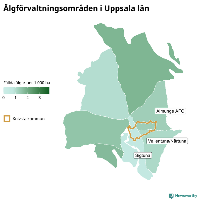 Fällda älgar per 1 000 hektar Uppsala län