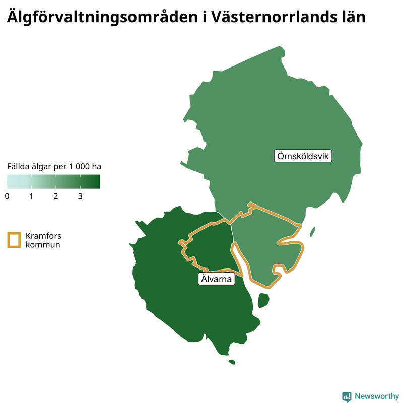 Fällda älgar per 1 000 hektar Västernorrlands län