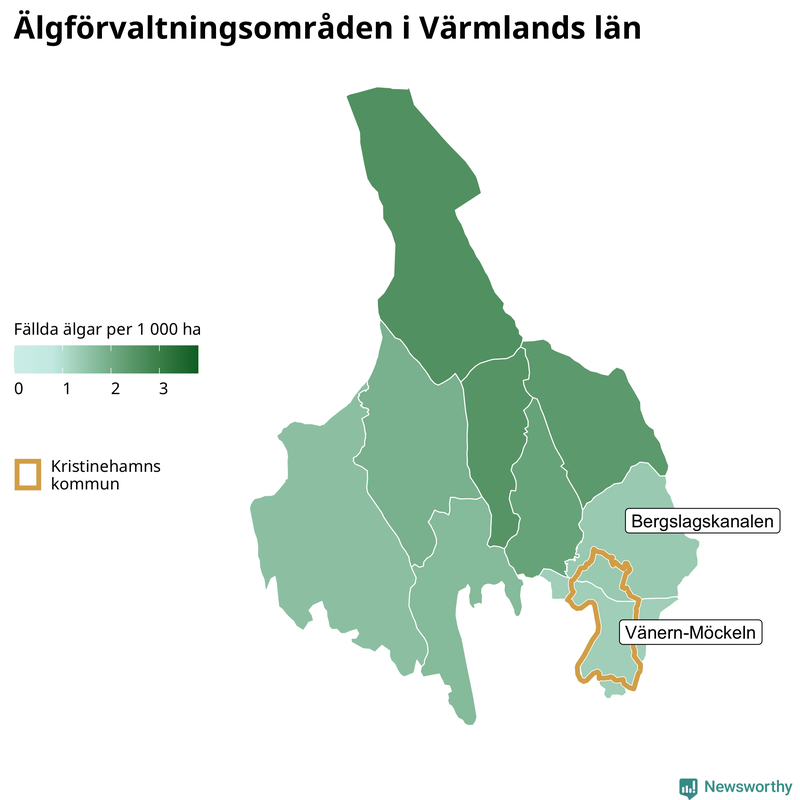 Fällda älgar per 1 000 hektar Värmlands län