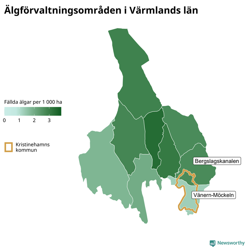 Fällda älgar per 1 000 hektar Värmlands län