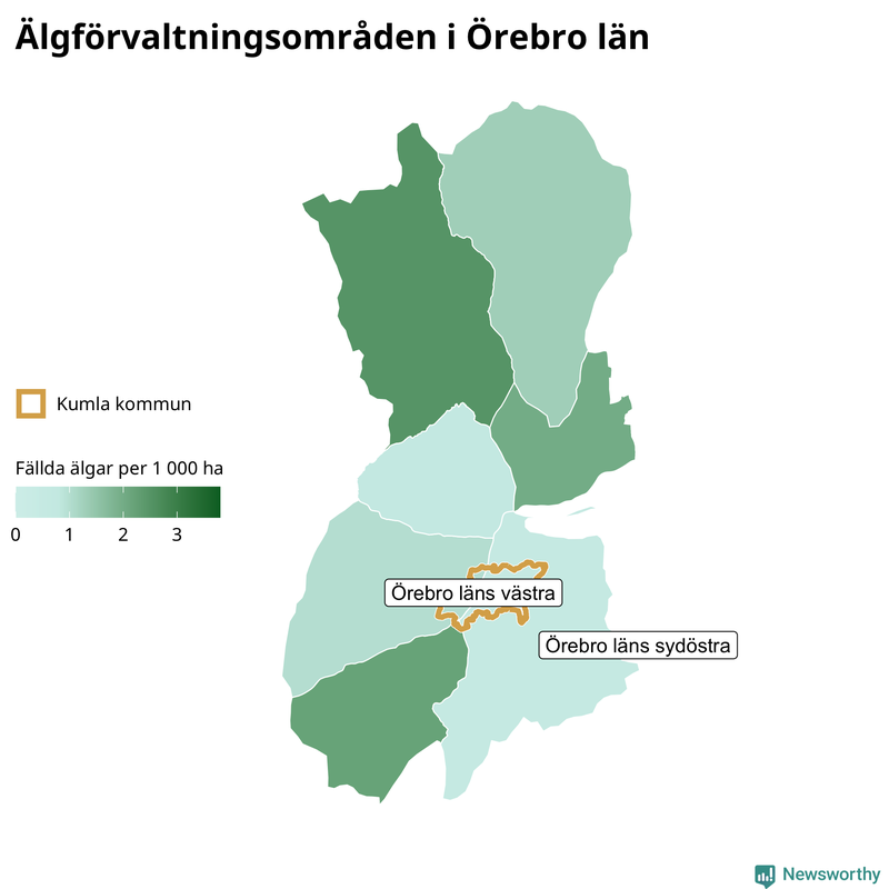 Fällda älgar per 1 000 hektar Örebro län
