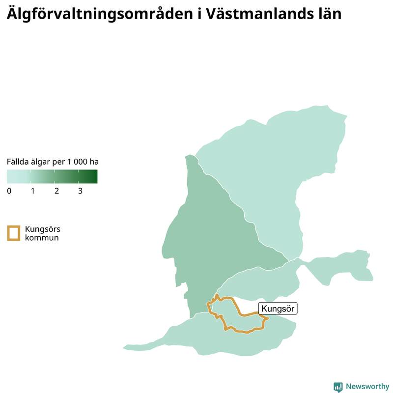 Fällda älgar per 1 000 hektar Västmanlands län