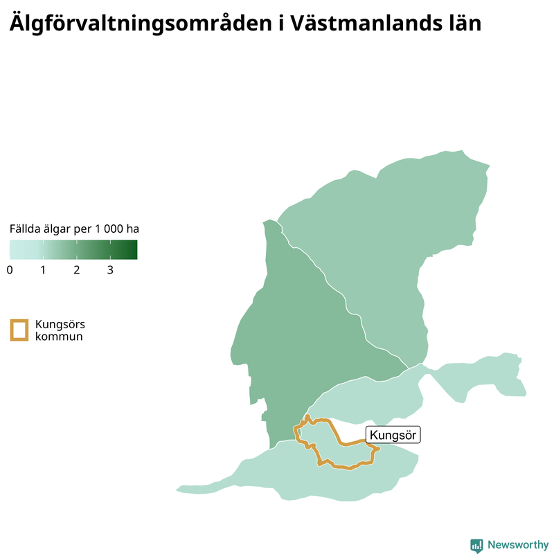 Fällda älgar per 1 000 hektar Västmanlands län