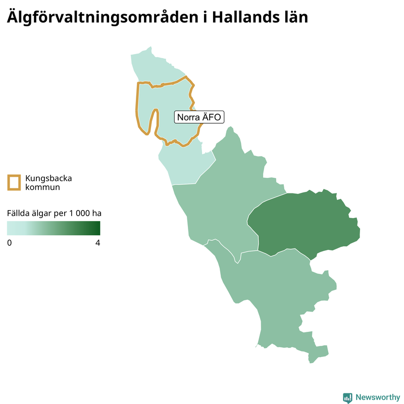Fällda älgar per år i Hallands län
