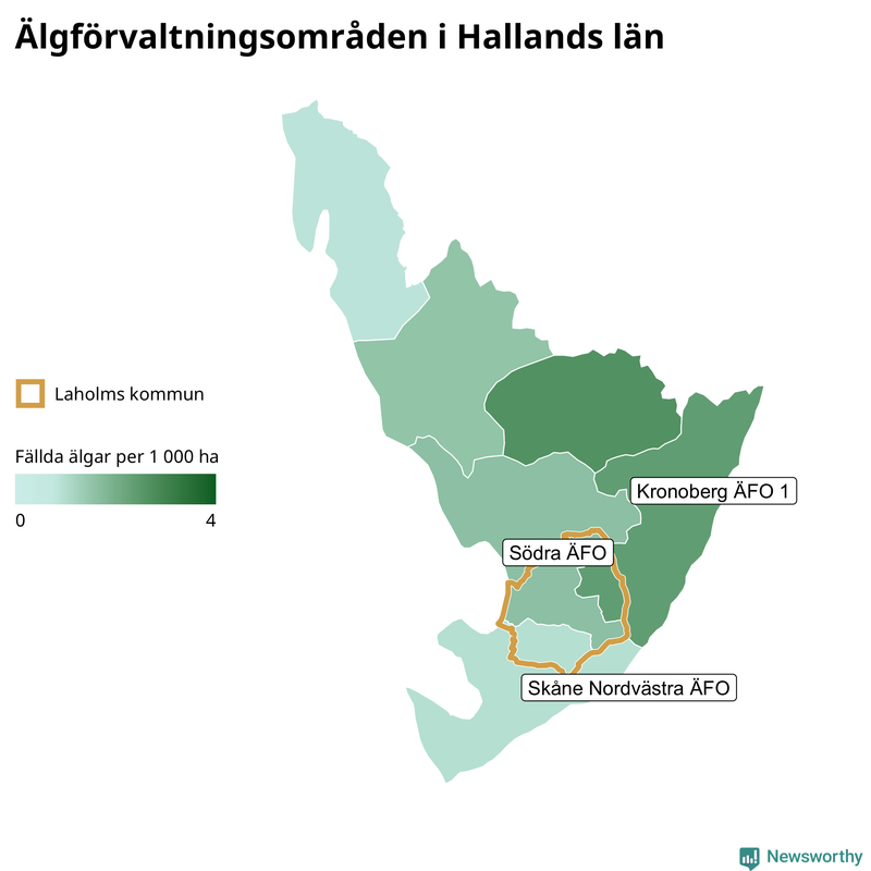 Fällda älgar per år i Hallands län