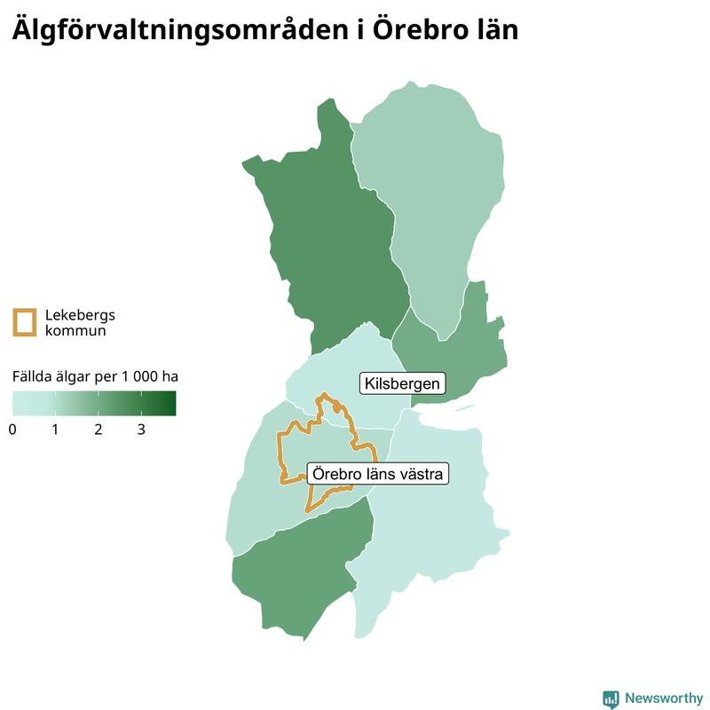 Fällda älgar per 1 000 hektar Örebro län