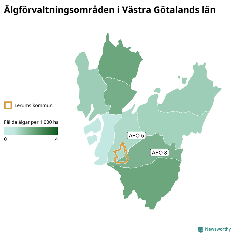 Fällda älgar per år i Västra Götalands län