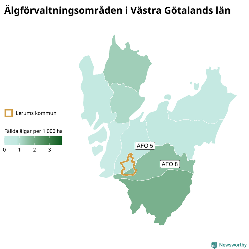 Fällda älgar per 1 000 hektar Västra Götalands län