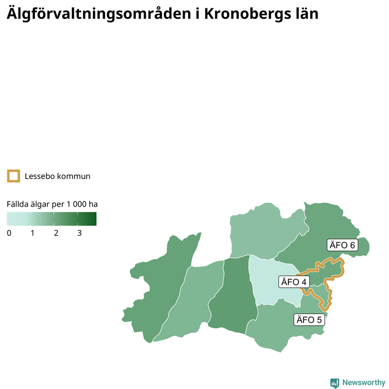 Fällda älgar per 1 000 hektar Kronobergs län