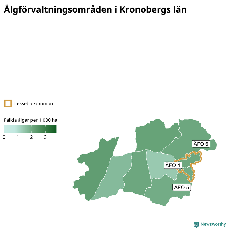 Fällda älgar per 1 000 hektar Kronobergs län