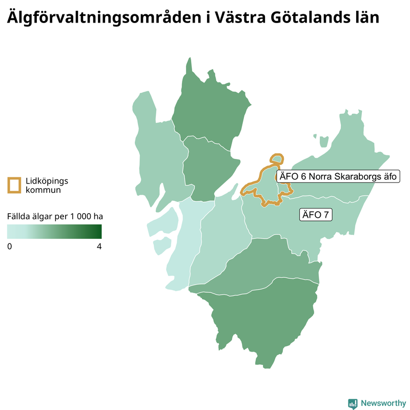 Fällda älgar per år i Västra Götalands län