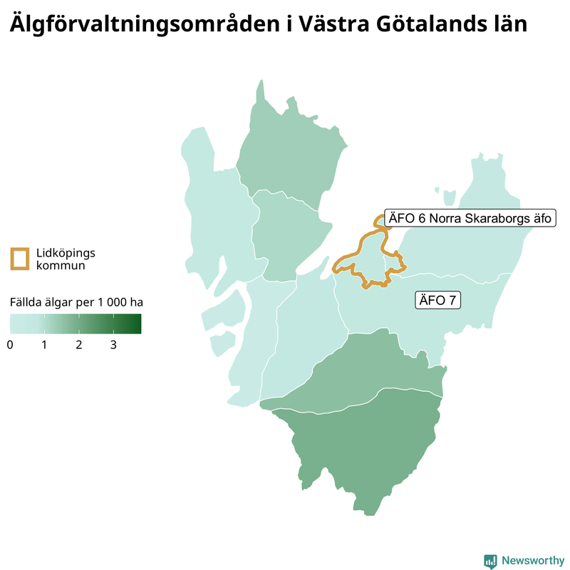 Fällda älgar per 1 000 hektar Västra Götalands län