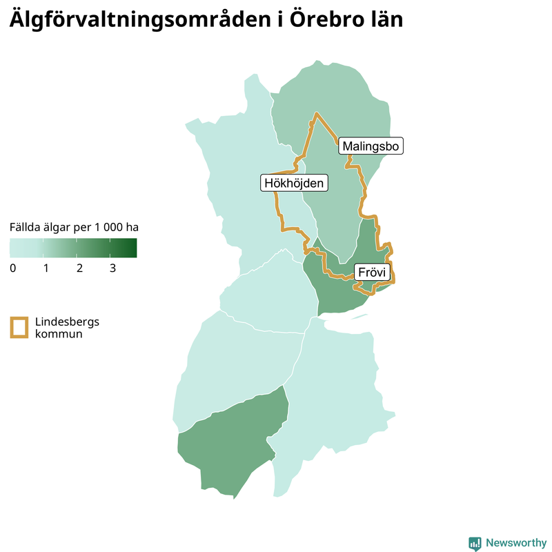 Fällda älgar per 1 000 hektar Örebro län