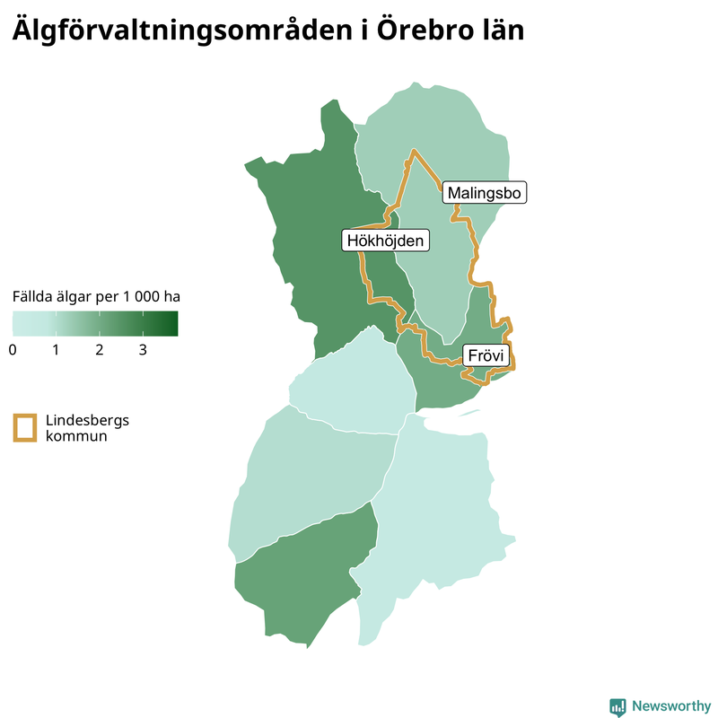 Fällda älgar per 1 000 hektar Örebro län