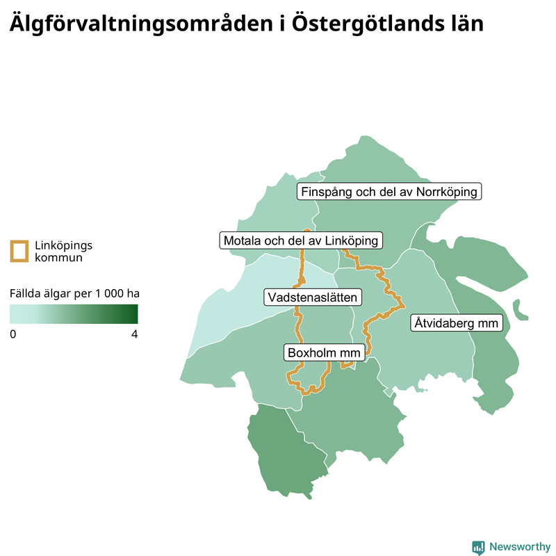 Fällda älgar per år i Östergötlands län