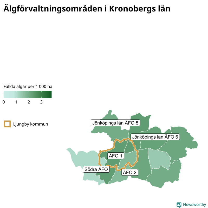 Fällda älgar per 1 000 hektar Kronobergs län