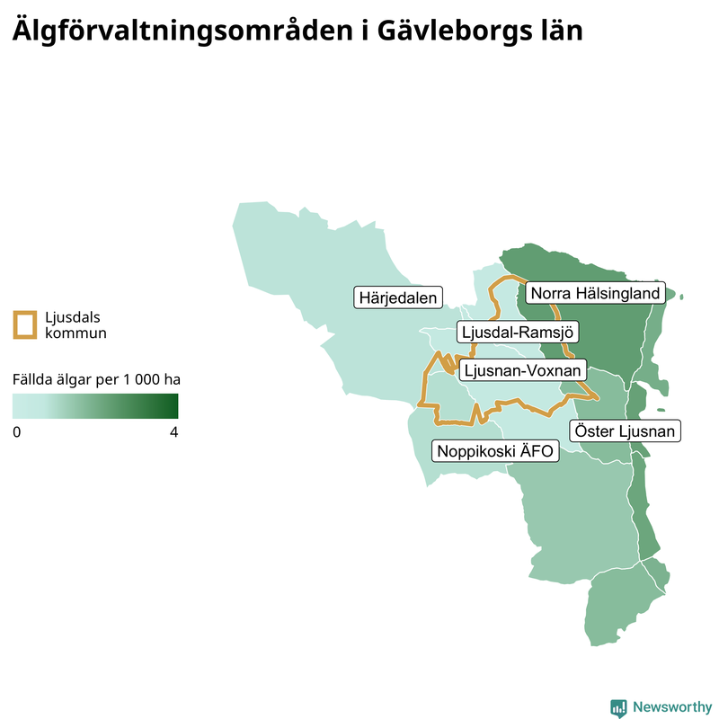 Fällda älgar per år i Gävleborgs län