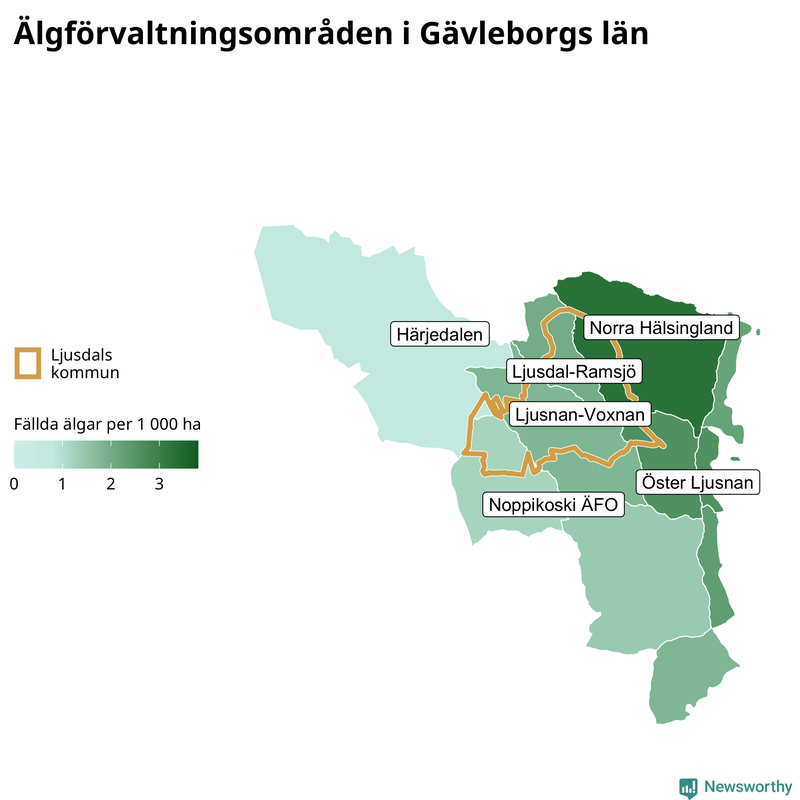 Fällda älgar per 1 000 hektar Gävleborgs län