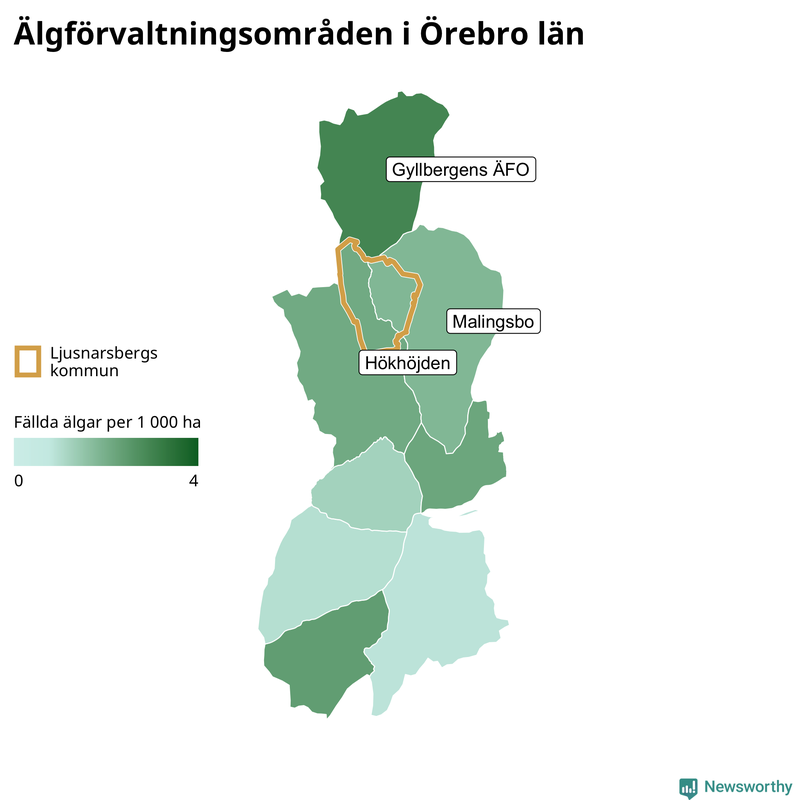 Fällda älgar per år i Örebro län
