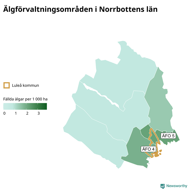 Fällda älgar per 1 000 hektar Norrbottens län