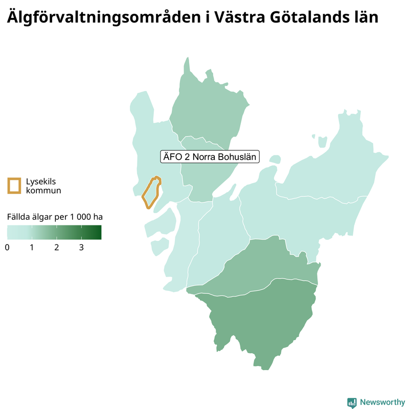 Fällda älgar per 1 000 hektar Västra Götalands län