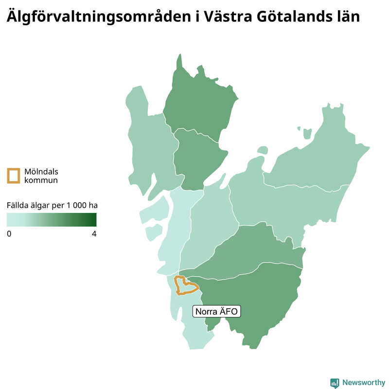 Fällda älgar per år i Västra Götalands län