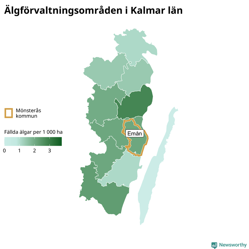 Fällda älgar per 1 000 hektar Kalmar län
