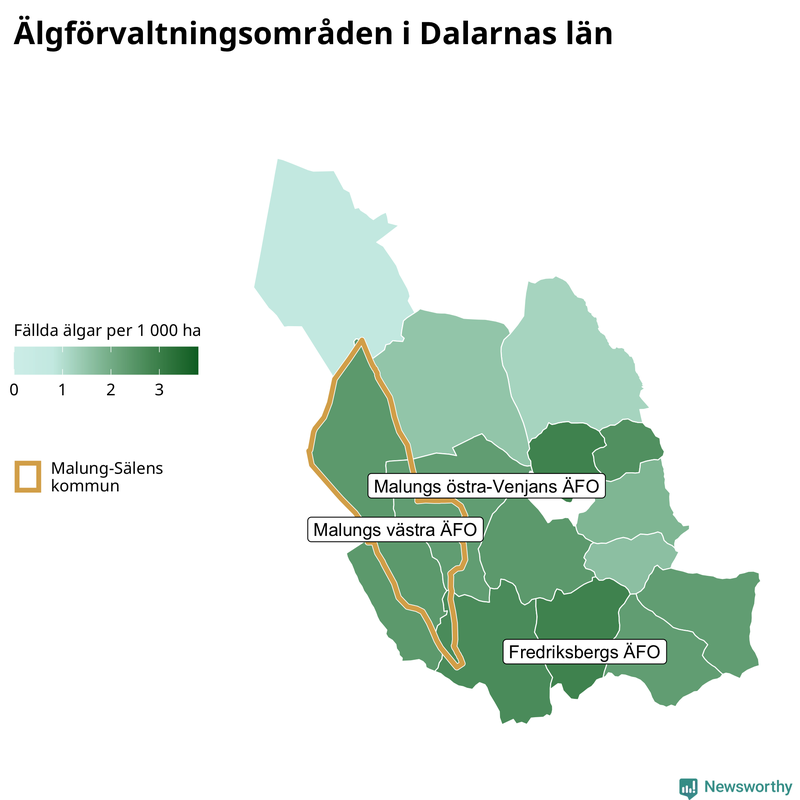 Fällda älgar per 1 000 hektar Dalarnas län
