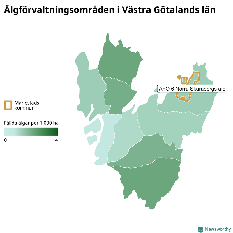 Fällda älgar per år i Västra Götalands län