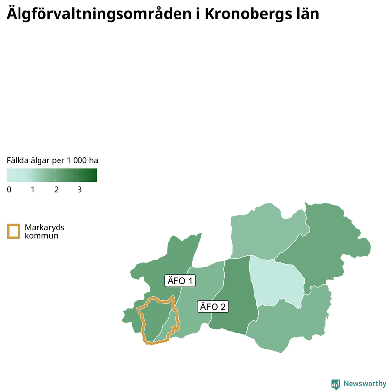 Fällda älgar per 1 000 hektar Kronobergs län