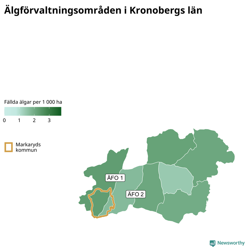 Fällda älgar per 1 000 hektar Kronobergs län