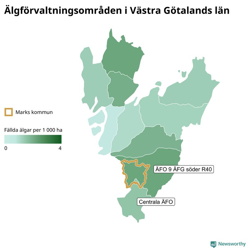 Fällda älgar per år i Västra Götalands län