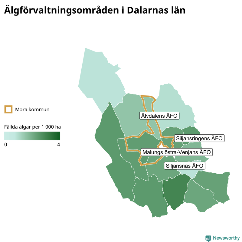 Fällda älgar per år i Dalarnas län
