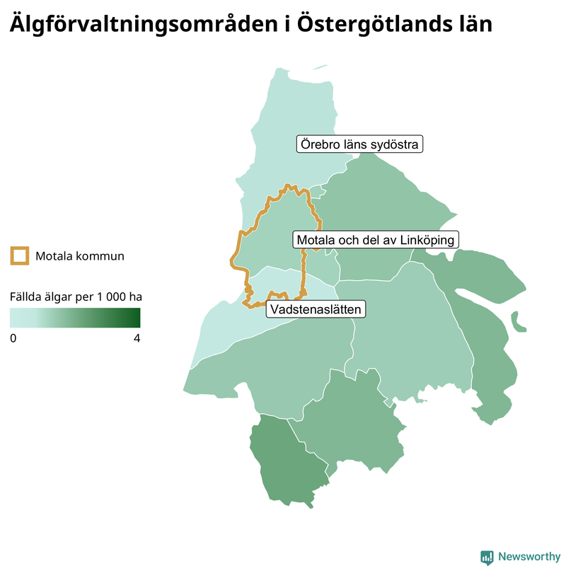 Fällda älgar per år i Östergötlands län