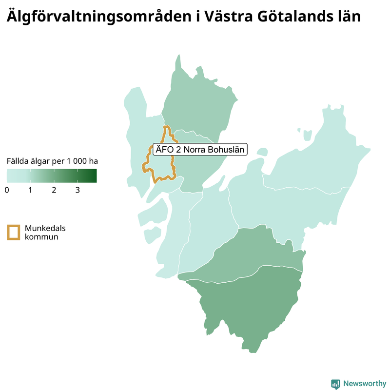 Fällda älgar per 1 000 hektar Västra Götalands län