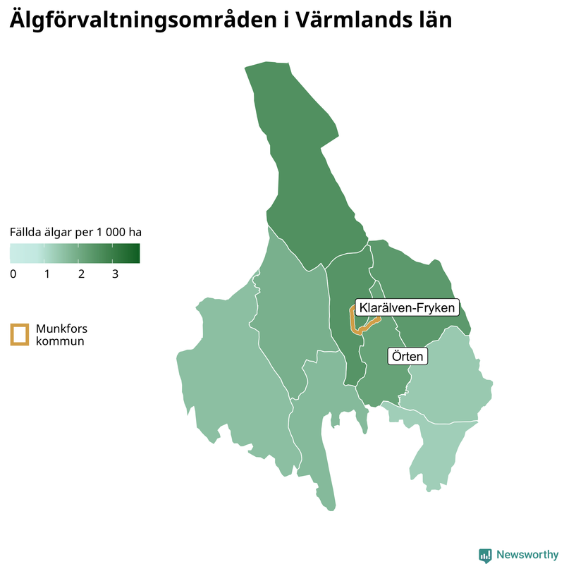 Fällda älgar per 1 000 hektar Värmlands län