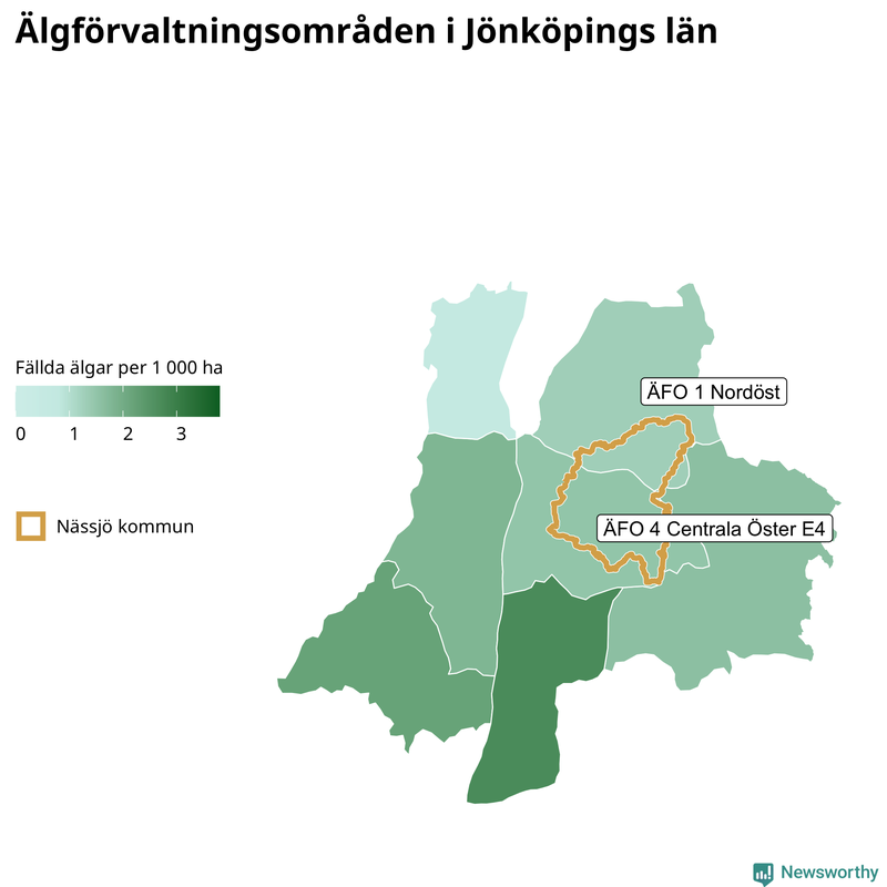 Fällda älgar per 1 000 hektar Jönköpings län