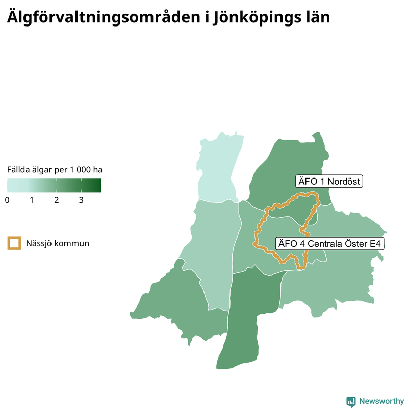 Fällda älgar per 1 000 hektar Jönköpings län