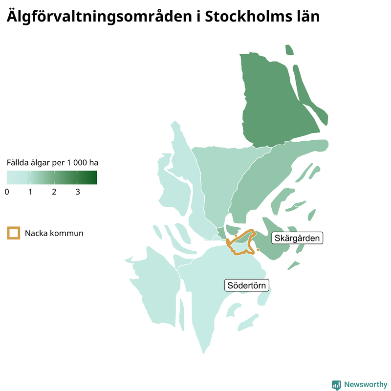 Fällda älgar per 1 000 hektar Stockholms län