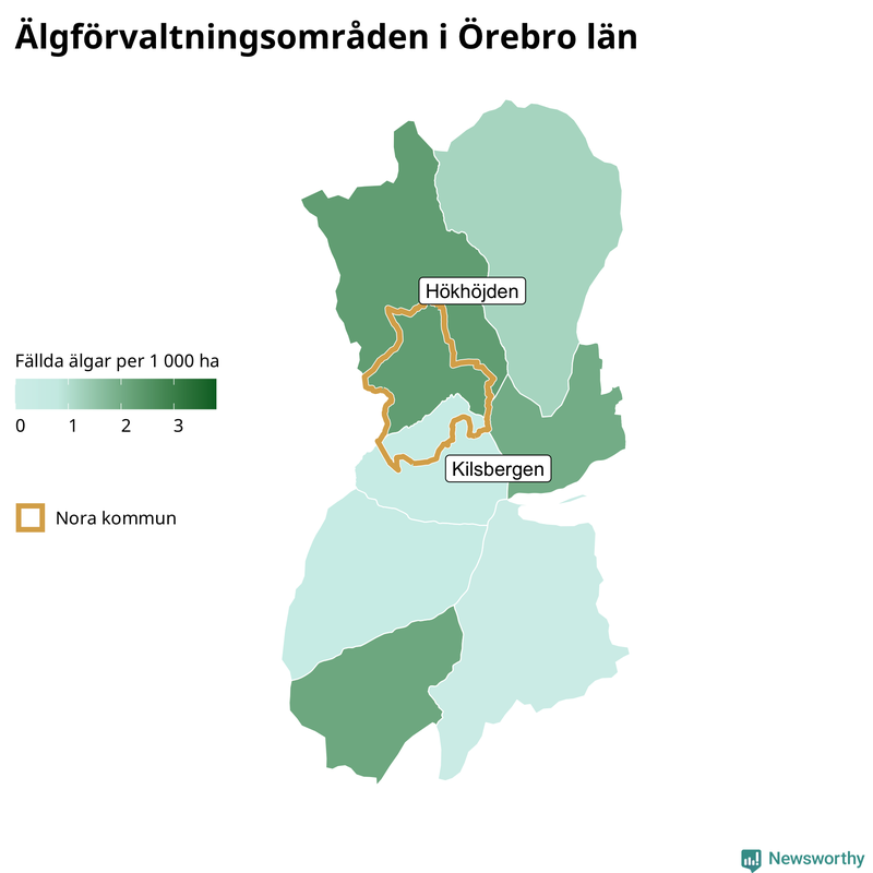 Fällda älgar per 1 000 hektar Örebro län