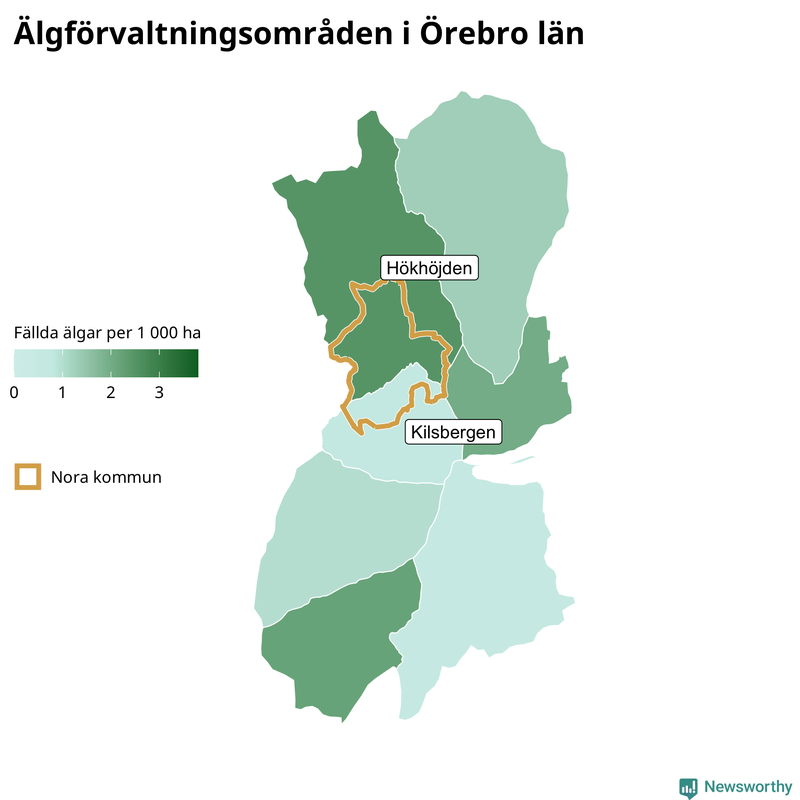 Fällda älgar per 1 000 hektar Örebro län