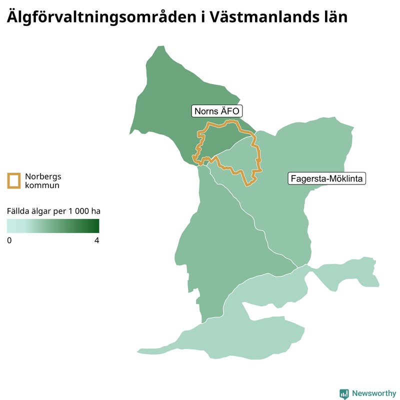 Fällda älgar per år i Västmanlands län