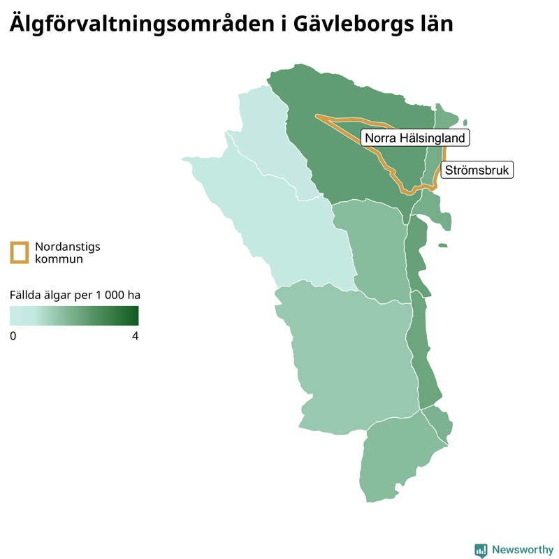 Fällda älgar per år i Gävleborgs län