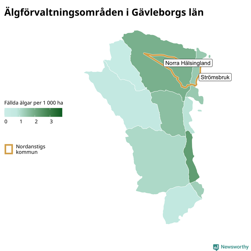 Fällda älgar per 1 000 hektar Gävleborgs län