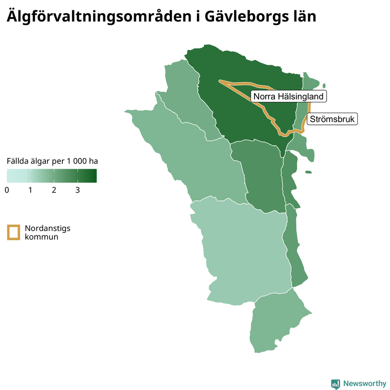 Fällda älgar per 1 000 hektar Gävleborgs län
