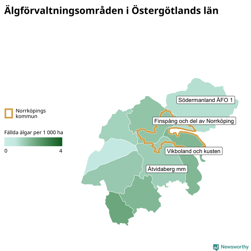 Fällda älgar per år i Östergötlands län