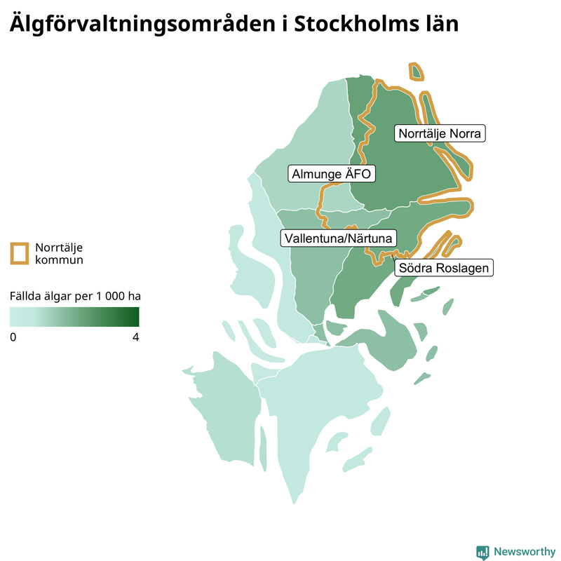Fällda älgar per år i Stockholms län