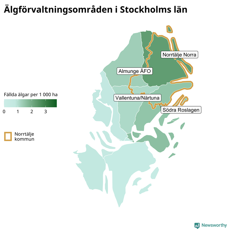 Fällda älgar per 1 000 hektar Stockholms län