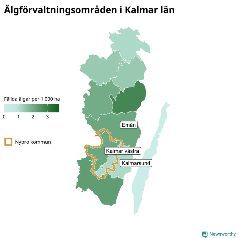 Fällda älgar per 1 000 hektar Kalmar län