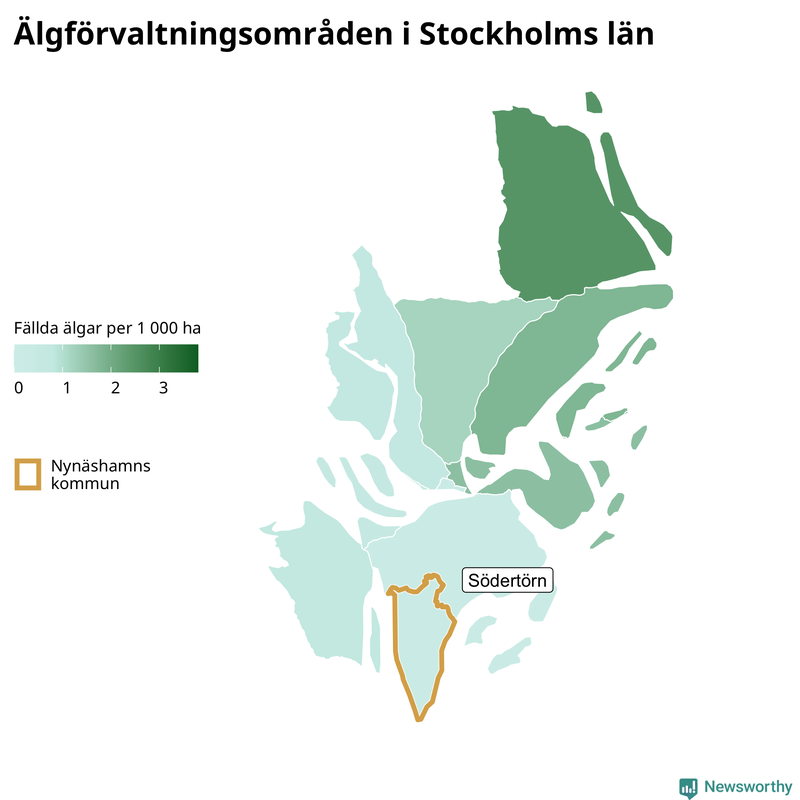 Fällda älgar per 1&nbsp;000 hektar Stockholms län